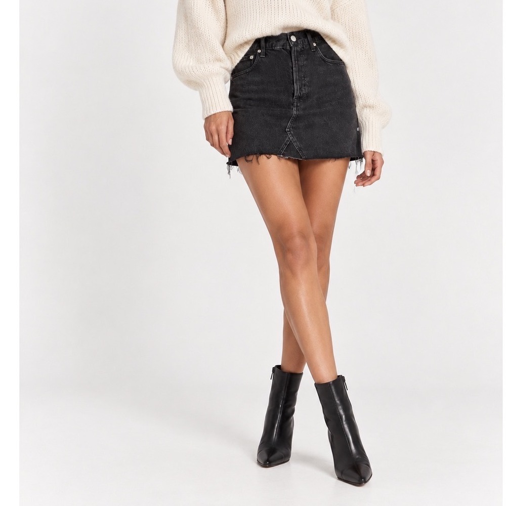 AGOLDE Ada Denim Mini Skirt Women's 25 Black High Waist Raw Hem Streetwear